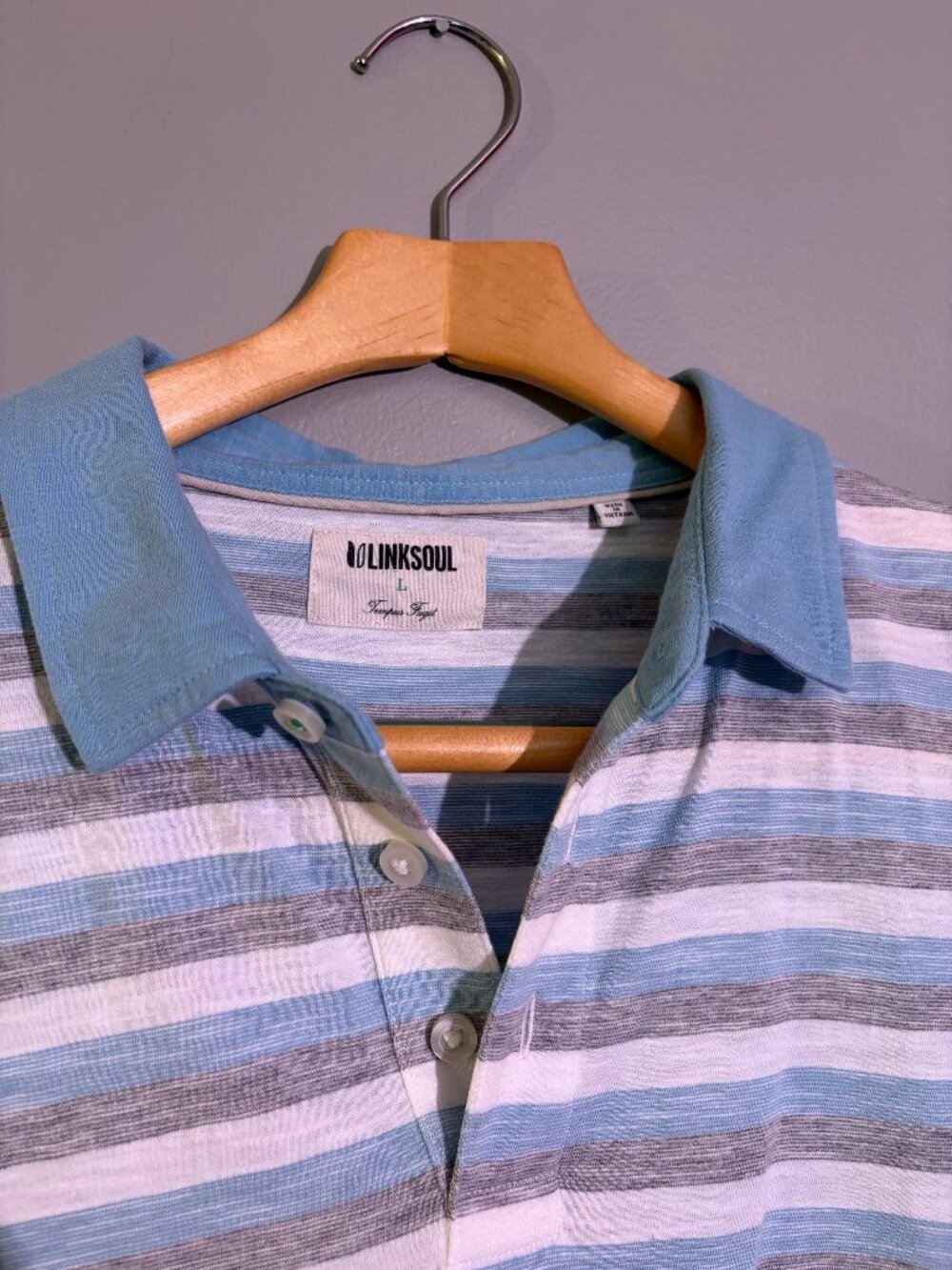 Linksoul Striped Polo – Blue/Gray/White (Men’s L)